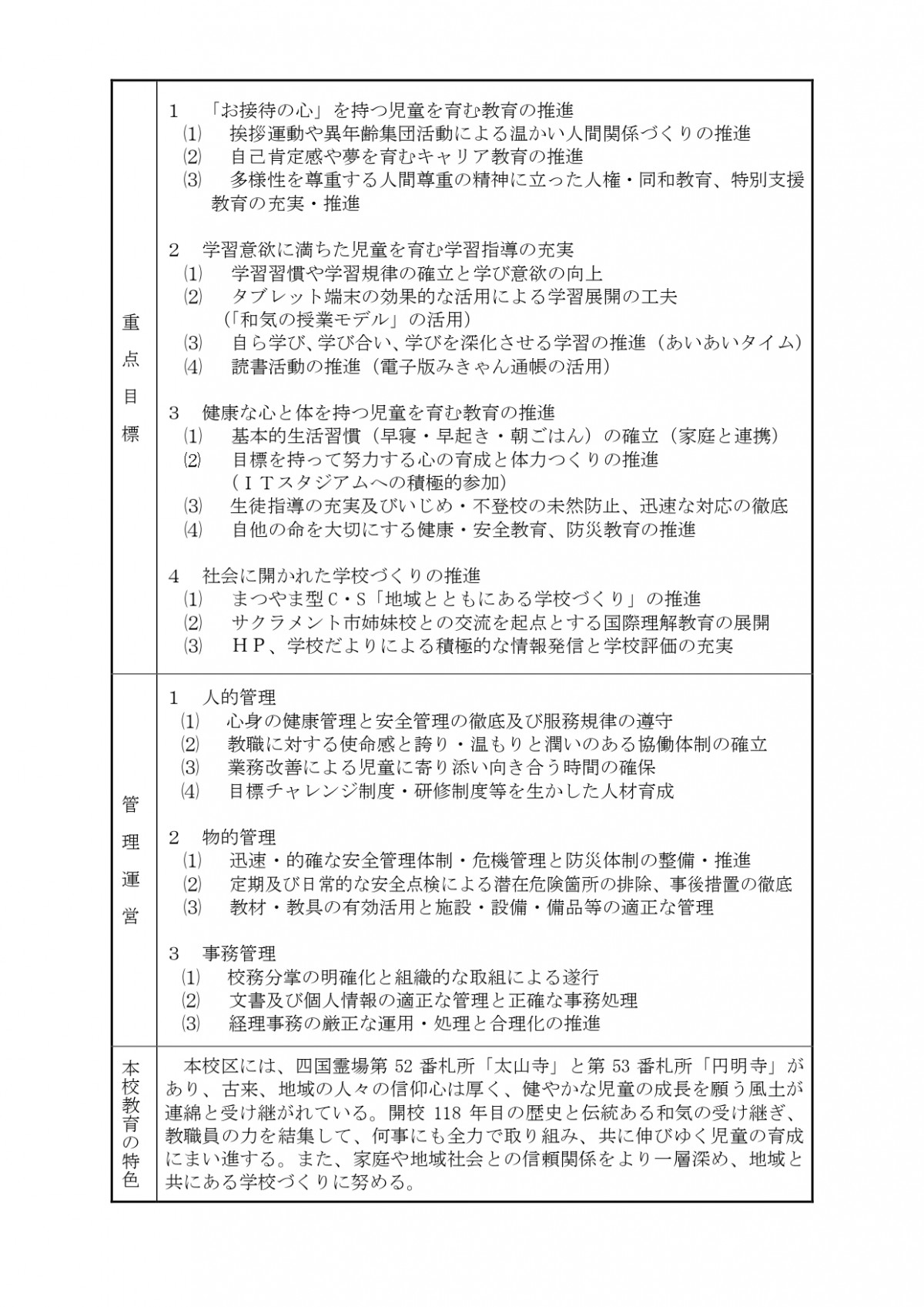 和気小教育計画（裏面）
